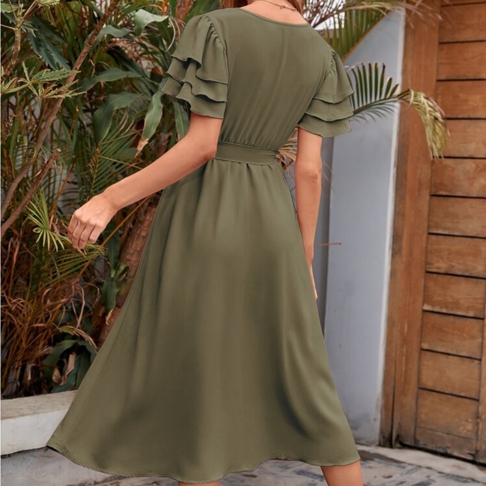 SHEIN Olive High Low Dress - Picture 2 of 3